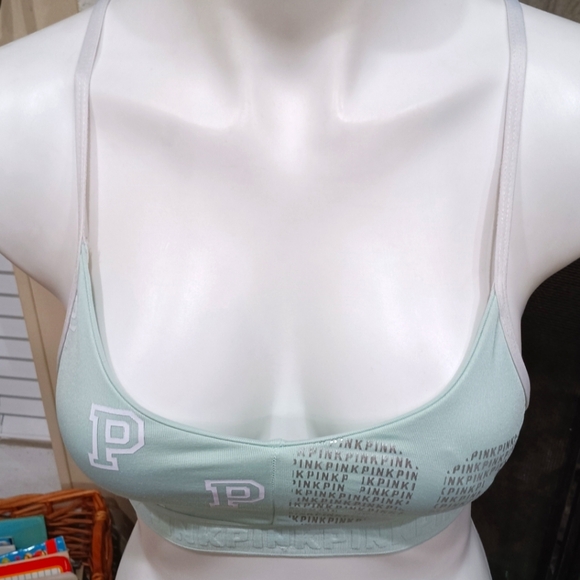 Victoria's Secret PINK Iceberg Green Script Non Wired Push Up Lounge Bralette XS - Picture 7 of 10